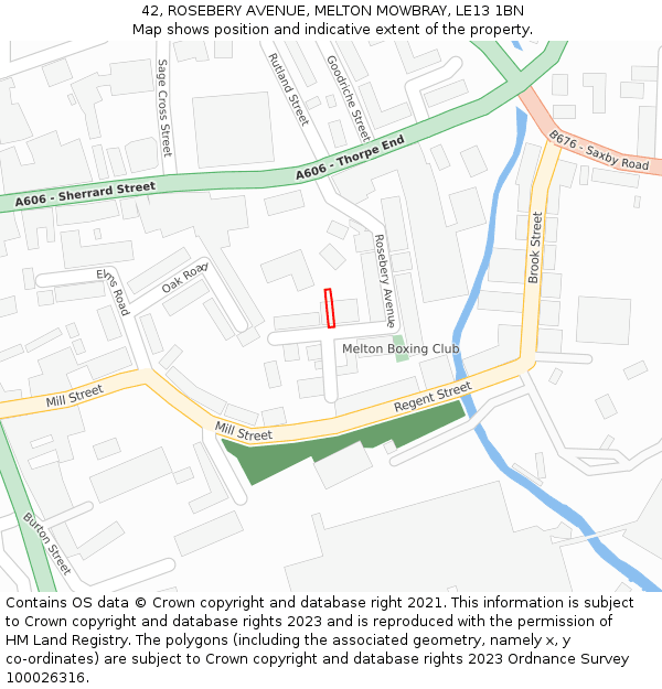 42, ROSEBERY AVENUE, MELTON MOWBRAY, LE13 1BN: Location map and indicative extent of plot