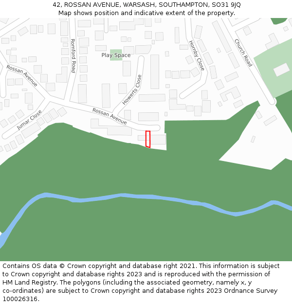 42, ROSSAN AVENUE, WARSASH, SOUTHAMPTON, SO31 9JQ: Location map and indicative extent of plot