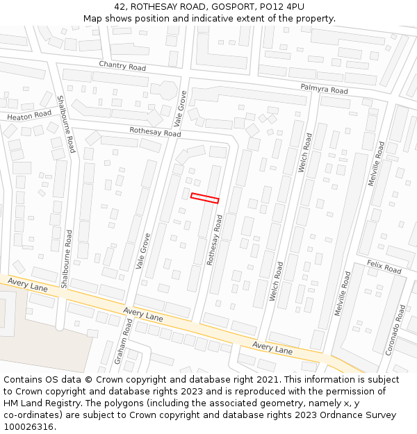 42, ROTHESAY ROAD, GOSPORT, PO12 4PU: Location map and indicative extent of plot