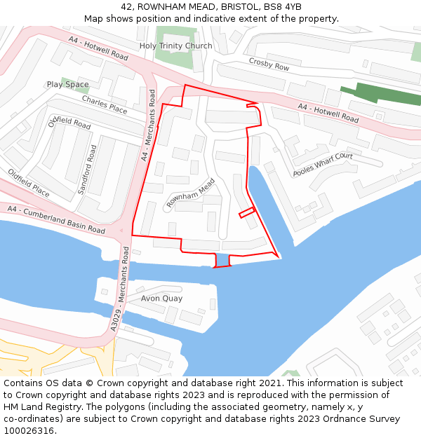 42, ROWNHAM MEAD, BRISTOL, BS8 4YB: Location map and indicative extent of plot