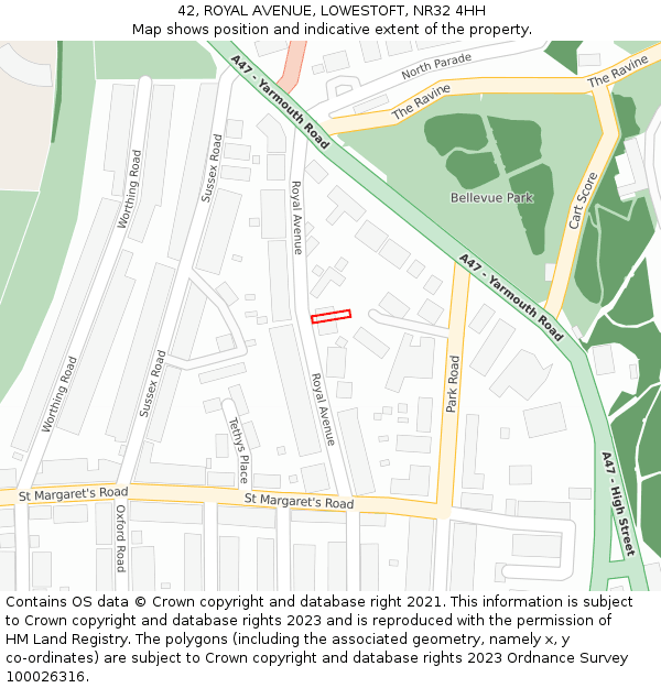 42, ROYAL AVENUE, LOWESTOFT, NR32 4HH: Location map and indicative extent of plot