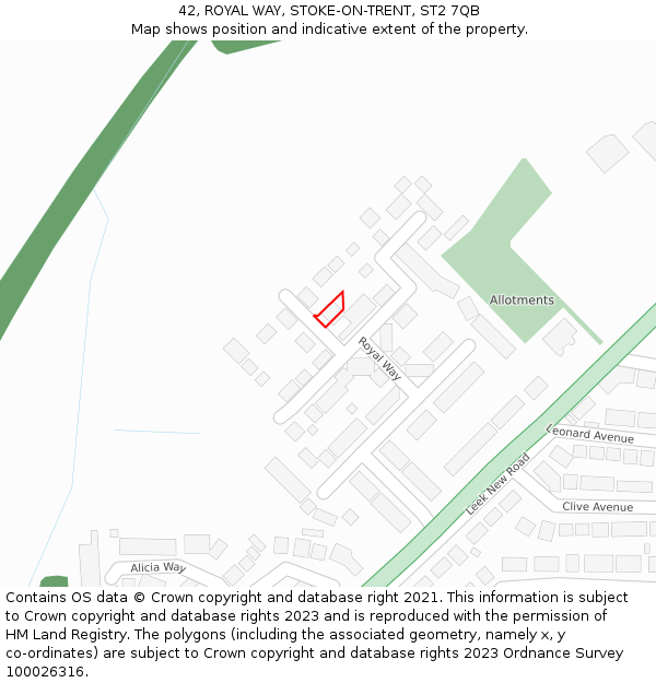 42, ROYAL WAY, STOKE-ON-TRENT, ST2 7QB: Location map and indicative extent of plot
