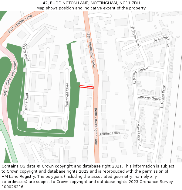 42, RUDDINGTON LANE, NOTTINGHAM, NG11 7BH: Location map and indicative extent of plot