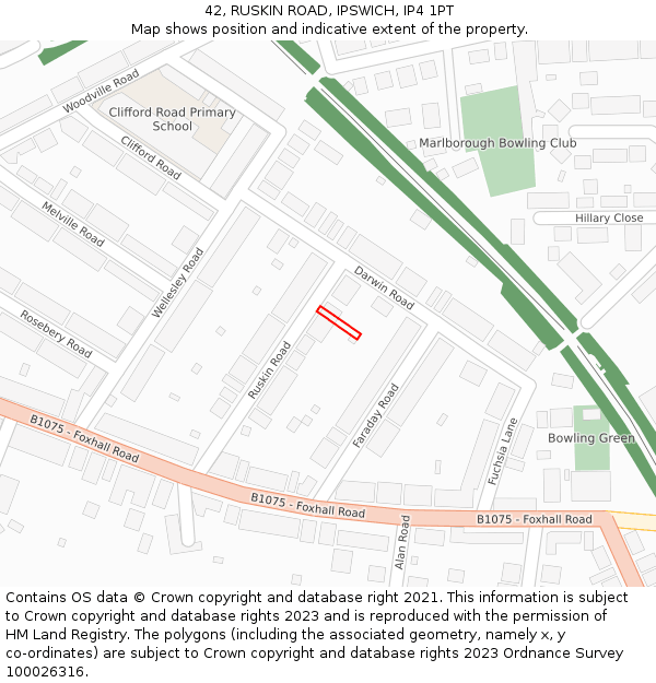 42, RUSKIN ROAD, IPSWICH, IP4 1PT: Location map and indicative extent of plot