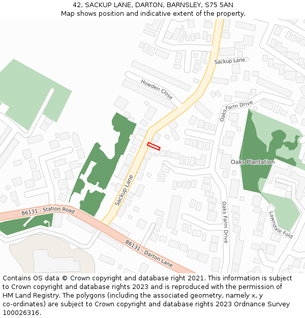 42, SACKUP LANE, DARTON, BARNSLEY, S75 5AN: Location map and indicative extent of plot