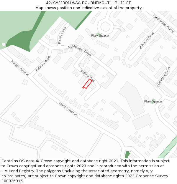 42, SAFFRON WAY, BOURNEMOUTH, BH11 8TJ: Location map and indicative extent of plot