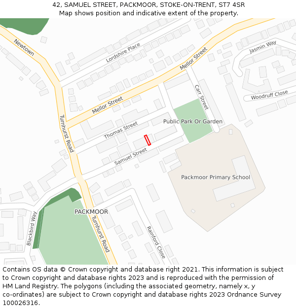 42, SAMUEL STREET, PACKMOOR, STOKE-ON-TRENT, ST7 4SR: Location map and indicative extent of plot