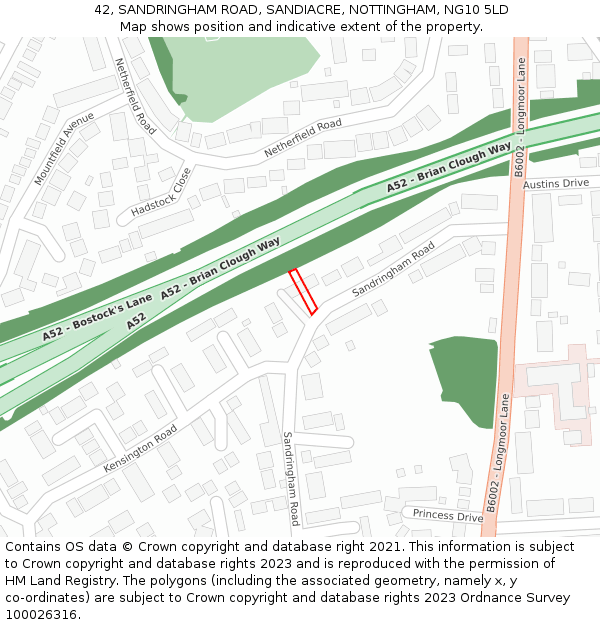 42, SANDRINGHAM ROAD, SANDIACRE, NOTTINGHAM, NG10 5LD: Location map and indicative extent of plot