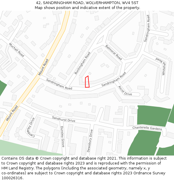 42, SANDRINGHAM ROAD, WOLVERHAMPTON, WV4 5ST: Location map and indicative extent of plot