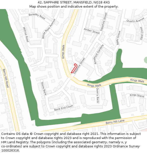 42, SAPPHIRE STREET, MANSFIELD, NG18 4XG: Location map and indicative extent of plot