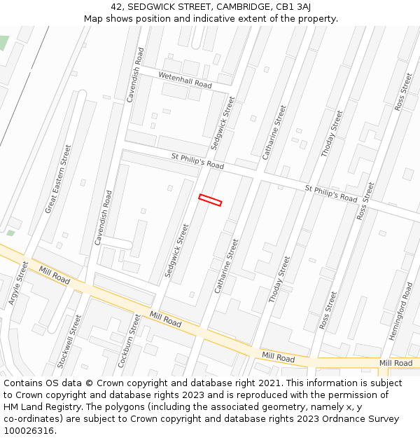 42, SEDGWICK STREET, CAMBRIDGE, CB1 3AJ: Location map and indicative extent of plot