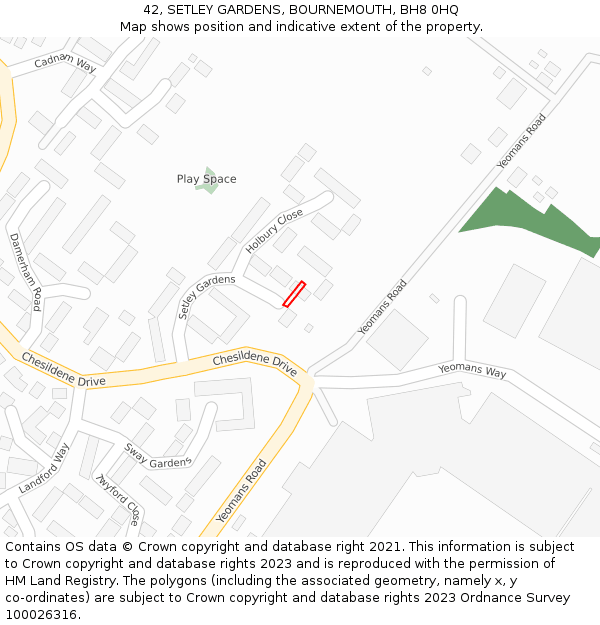 42, SETLEY GARDENS, BOURNEMOUTH, BH8 0HQ: Location map and indicative extent of plot