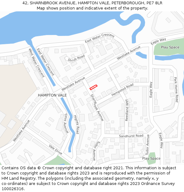 42, SHARNBROOK AVENUE, HAMPTON VALE, PETERBOROUGH, PE7 8LR: Location map and indicative extent of plot