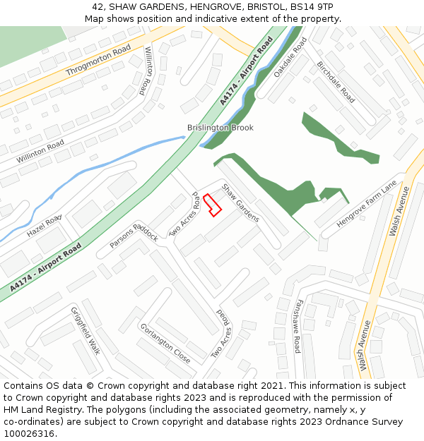 42, SHAW GARDENS, HENGROVE, BRISTOL, BS14 9TP: Location map and indicative extent of plot