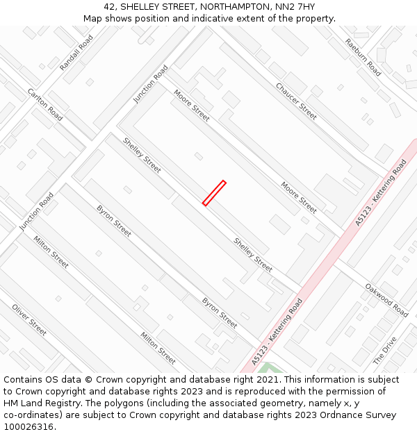 42, SHELLEY STREET, NORTHAMPTON, NN2 7HY: Location map and indicative extent of plot
