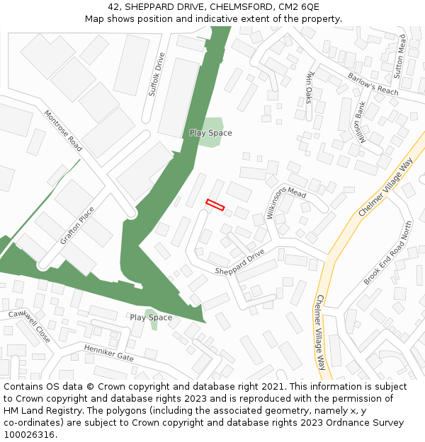 42, SHEPPARD DRIVE, CHELMSFORD, CM2 6QE: Location map and indicative extent of plot
