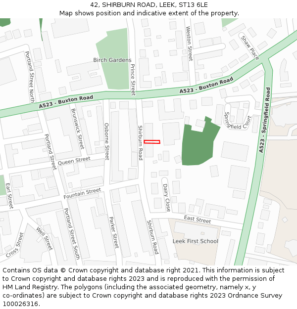 42, SHIRBURN ROAD, LEEK, ST13 6LE: Location map and indicative extent of plot