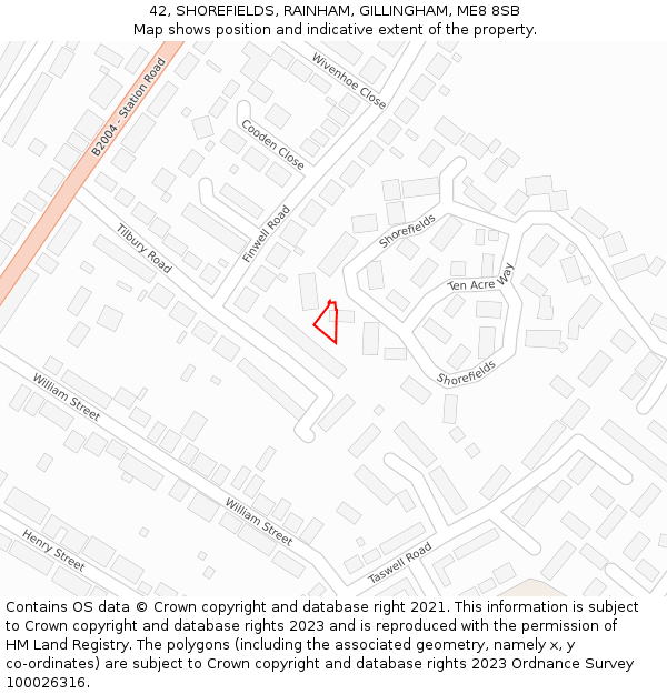 42, SHOREFIELDS, RAINHAM, GILLINGHAM, ME8 8SB: Location map and indicative extent of plot