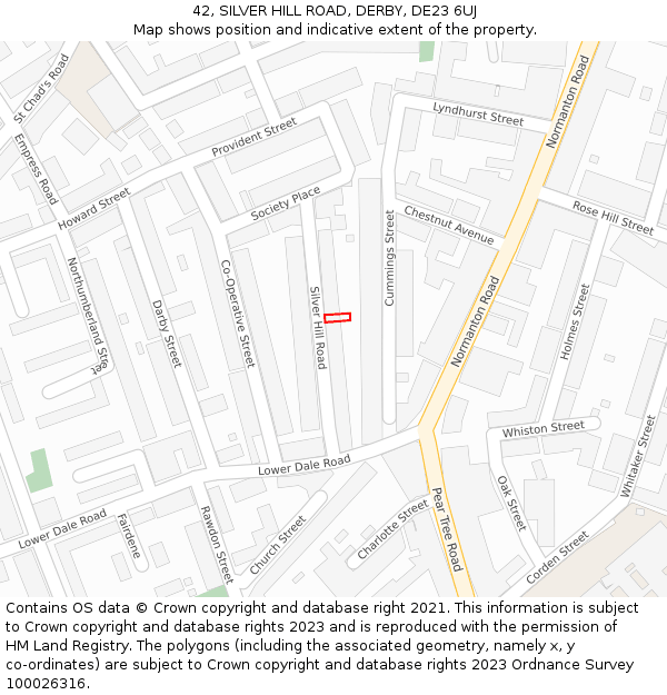 42, SILVER HILL ROAD, DERBY, DE23 6UJ: Location map and indicative extent of plot