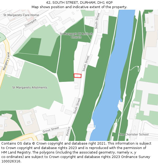 42, SOUTH STREET, DURHAM, DH1 4QP: Location map and indicative extent of plot