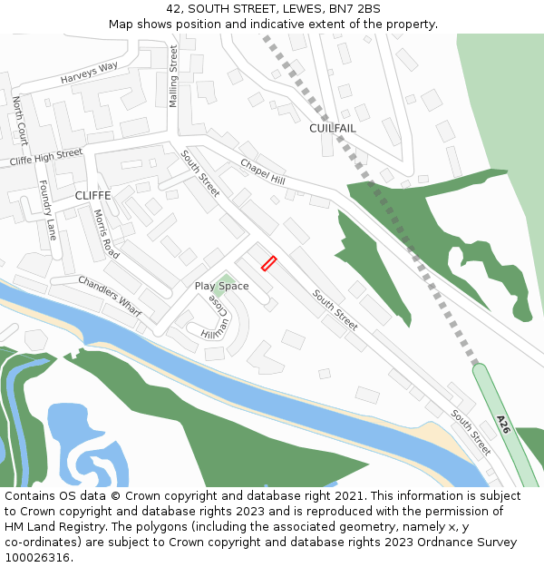 42, SOUTH STREET, LEWES, BN7 2BS: Location map and indicative extent of plot