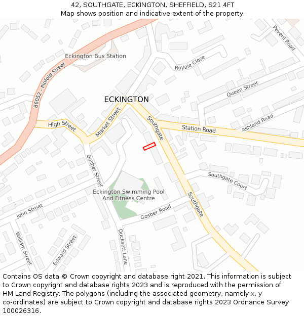 42, SOUTHGATE, ECKINGTON, SHEFFIELD, S21 4FT: Location map and indicative extent of plot