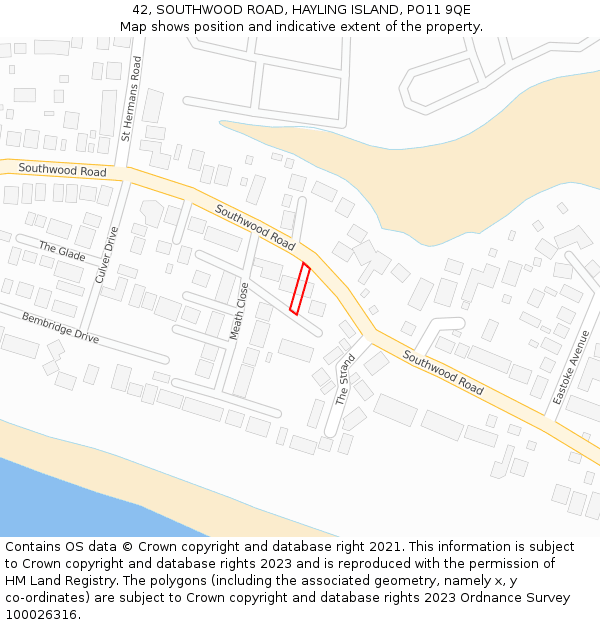 42, SOUTHWOOD ROAD, HAYLING ISLAND, PO11 9QE: Location map and indicative extent of plot