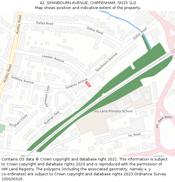 42, SPANBOURN AVENUE, CHIPPENHAM, SN15 1LG: Location map and indicative extent of plot