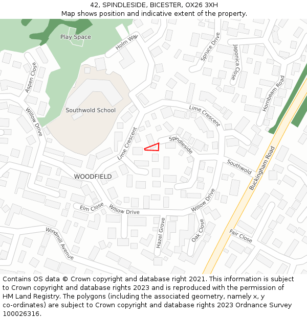 42, SPINDLESIDE, BICESTER, OX26 3XH: Location map and indicative extent of plot