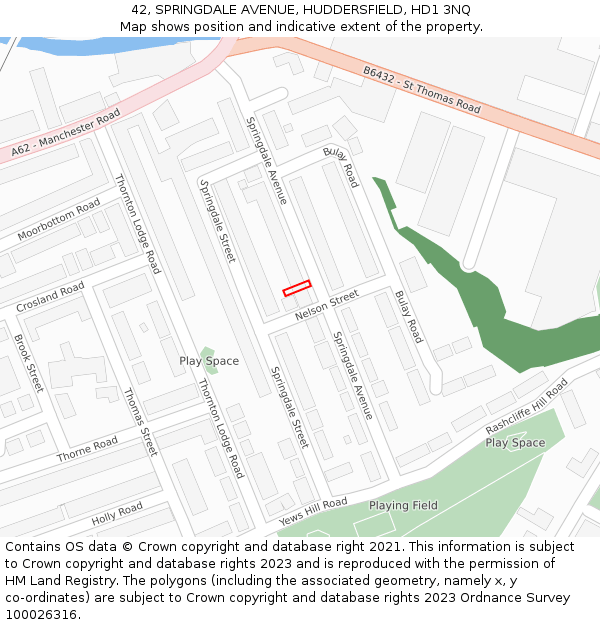 42, SPRINGDALE AVENUE, HUDDERSFIELD, HD1 3NQ: Location map and indicative extent of plot