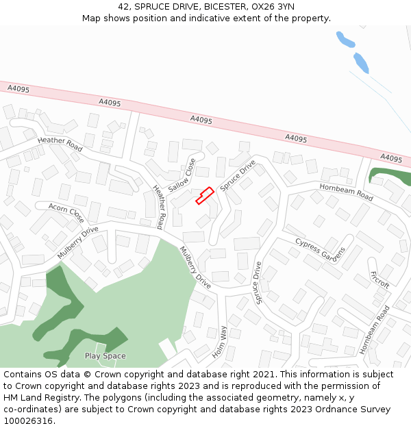 42, SPRUCE DRIVE, BICESTER, OX26 3YN: Location map and indicative extent of plot