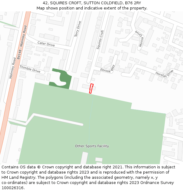 42, SQUIRES CROFT, SUTTON COLDFIELD, B76 2RY: Location map and indicative extent of plot
