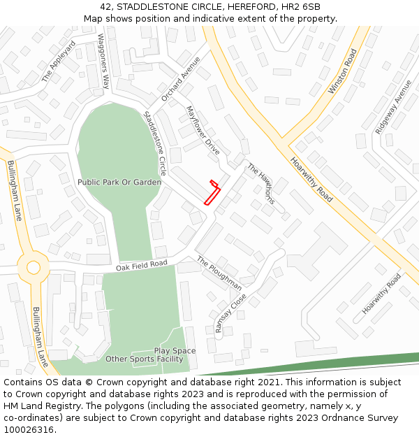 42, STADDLESTONE CIRCLE, HEREFORD, HR2 6SB: Location map and indicative extent of plot