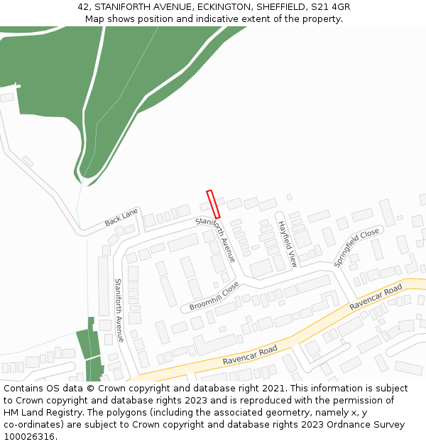 42, STANIFORTH AVENUE, ECKINGTON, SHEFFIELD, S21 4GR: Location map and indicative extent of plot