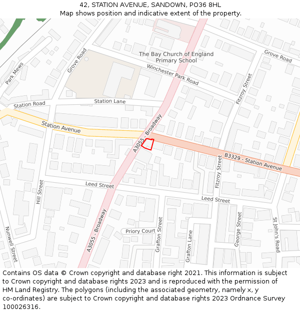 42, STATION AVENUE, SANDOWN, PO36 8HL: Location map and indicative extent of plot