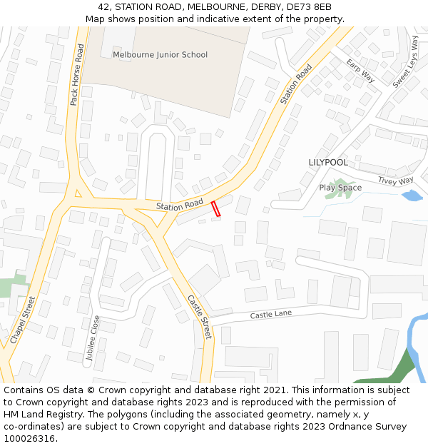 42, STATION ROAD, MELBOURNE, DERBY, DE73 8EB: Location map and indicative extent of plot