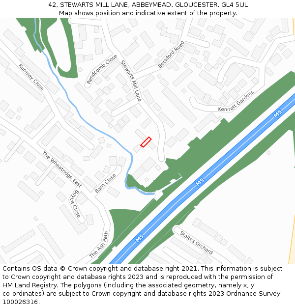 42, STEWARTS MILL LANE, ABBEYMEAD, GLOUCESTER, GL4 5UL: Location map and indicative extent of plot