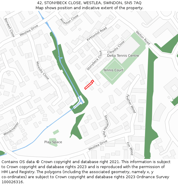 42, STONYBECK CLOSE, WESTLEA, SWINDON, SN5 7AQ: Location map and indicative extent of plot