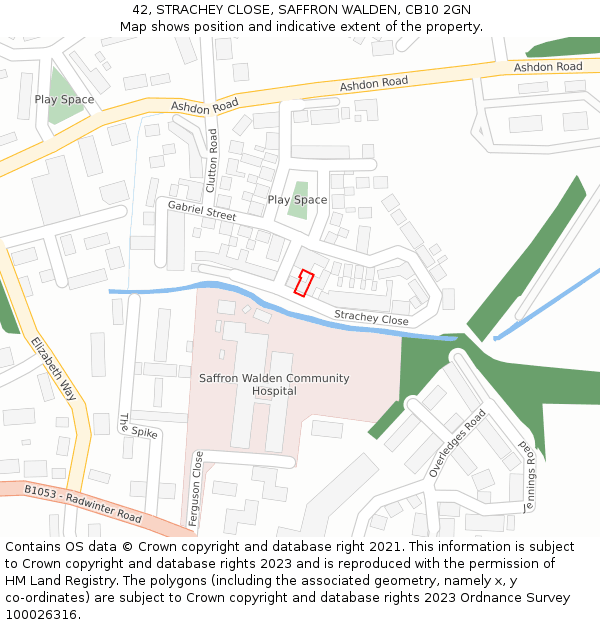 42, STRACHEY CLOSE, SAFFRON WALDEN, CB10 2GN: Location map and indicative extent of plot
