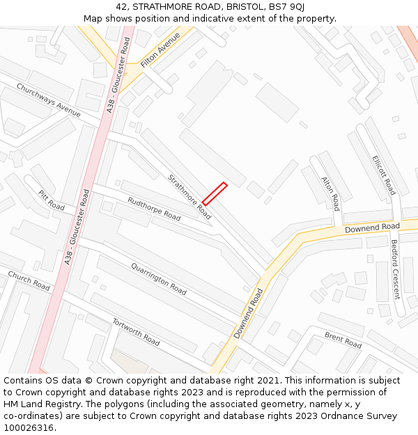 42, STRATHMORE ROAD, BRISTOL, BS7 9QJ: Location map and indicative extent of plot