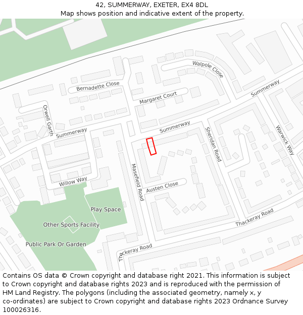 42, SUMMERWAY, EXETER, EX4 8DL: Location map and indicative extent of plot
