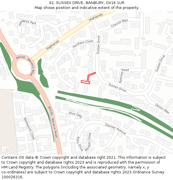 42, SUSSEX DRIVE, BANBURY, OX16 1UR: Location map and indicative extent of plot