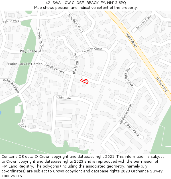 42, SWALLOW CLOSE, BRACKLEY, NN13 6PQ: Location map and indicative extent of plot