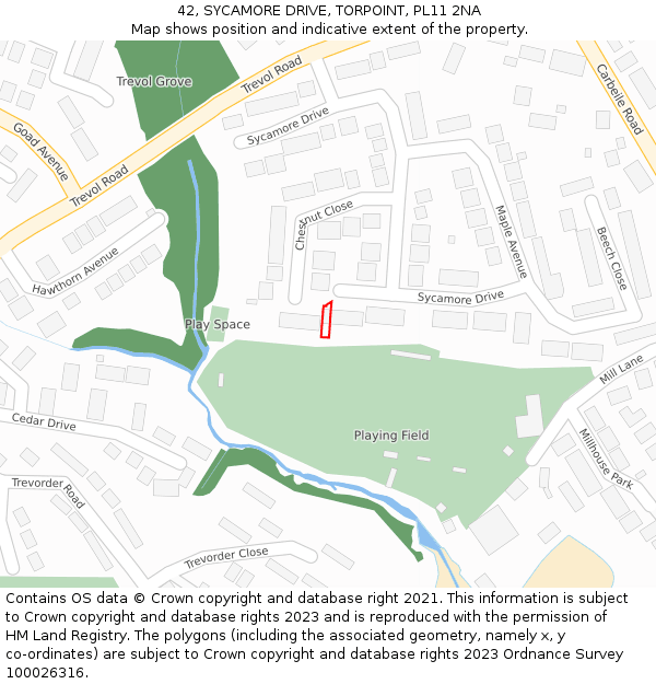 42, SYCAMORE DRIVE, TORPOINT, PL11 2NA: Location map and indicative extent of plot
