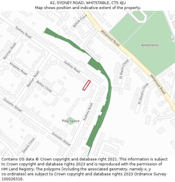 42, SYDNEY ROAD, WHITSTABLE, CT5 4JU: Location map and indicative extent of plot