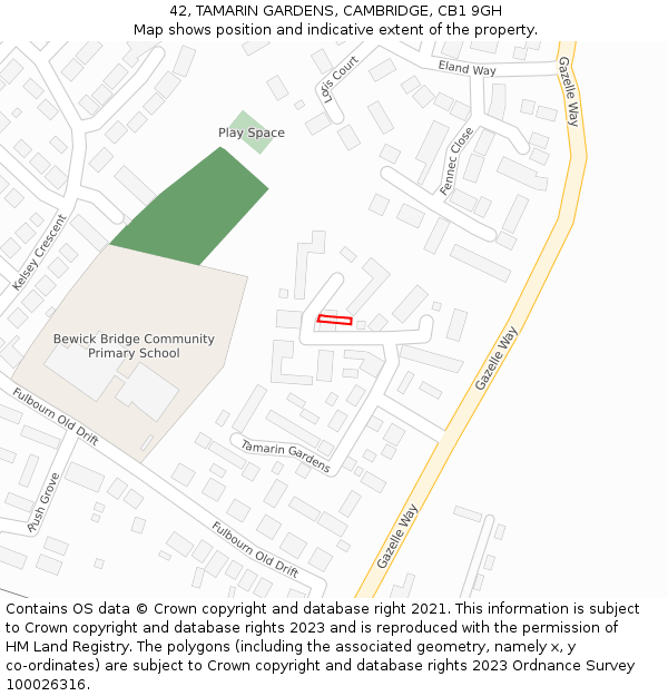 42, TAMARIN GARDENS, CAMBRIDGE, CB1 9GH: Location map and indicative extent of plot