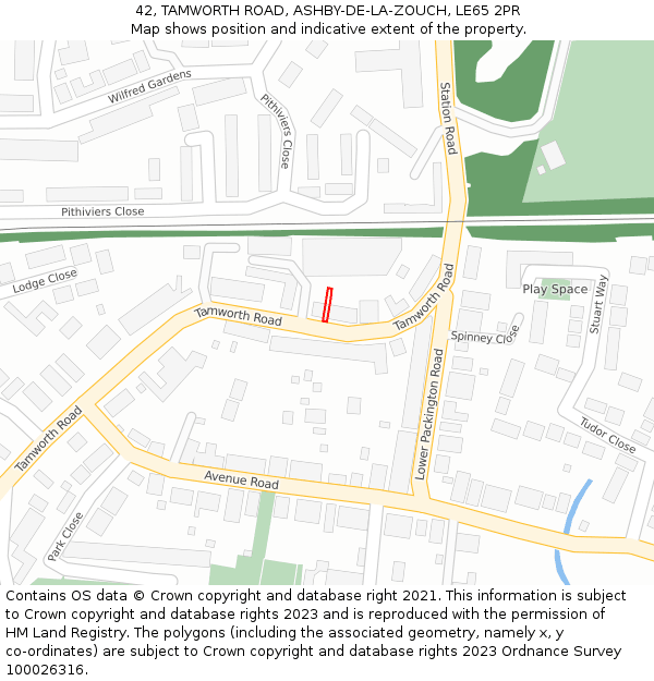 42, TAMWORTH ROAD, ASHBY-DE-LA-ZOUCH, LE65 2PR: Location map and indicative extent of plot