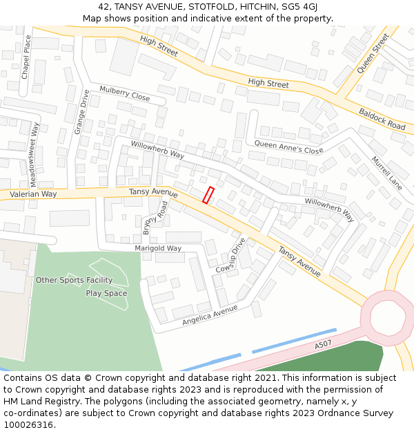 42, TANSY AVENUE, STOTFOLD, HITCHIN, SG5 4GJ: Location map and indicative extent of plot