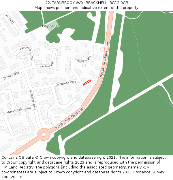 42, TARNBROOK WAY, BRACKNELL, RG12 0GB: Location map and indicative extent of plot