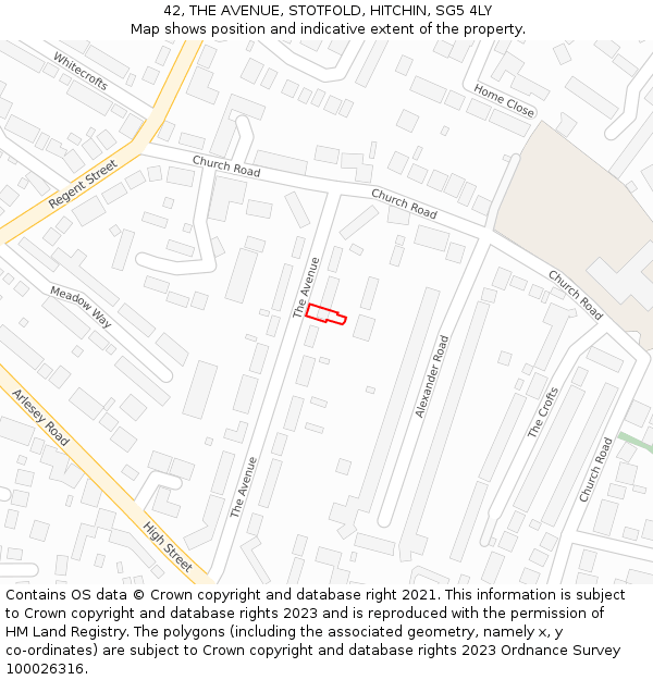 42, THE AVENUE, STOTFOLD, HITCHIN, SG5 4LY: Location map and indicative extent of plot